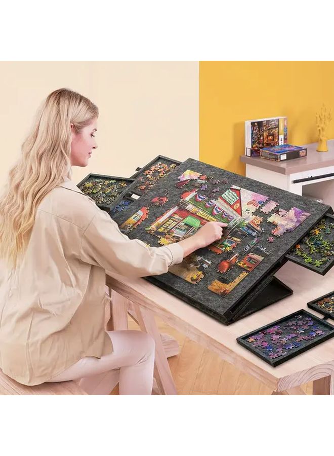 طاولة أحجية الصور المقطوعة المحمولة مع 6 أدراج بلون رمادي فضي مقاس 30-31 بوصة - Image 1